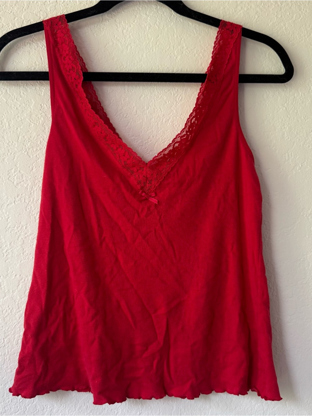 Victoria’s Secret Red Lace V Neck Tank with Bow Size M